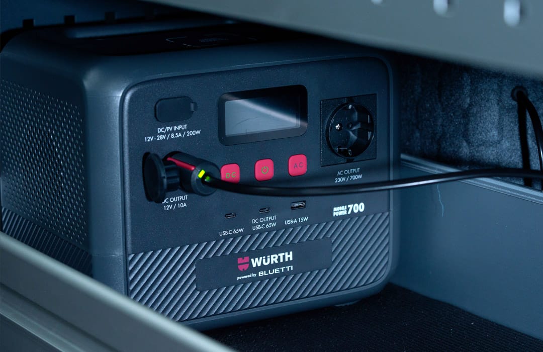 Nahaufnahme der mobilen Powerstation Würth Mopo 700
